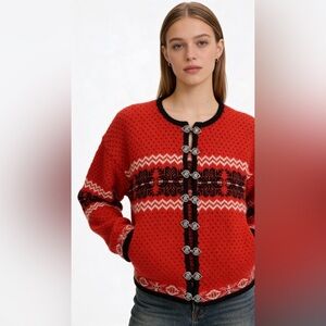 MARSH LANDING Nordic Vintage Cardigan Metal Heart Clasps Size LP